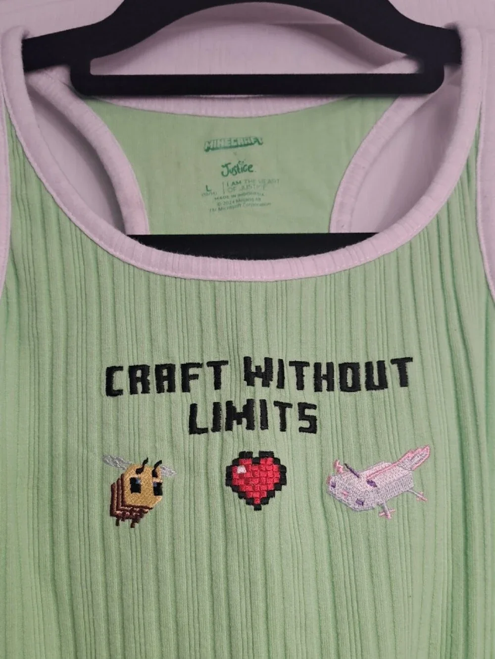 Minecraft Racerback Tank Top Green Ribbed JUSTICE